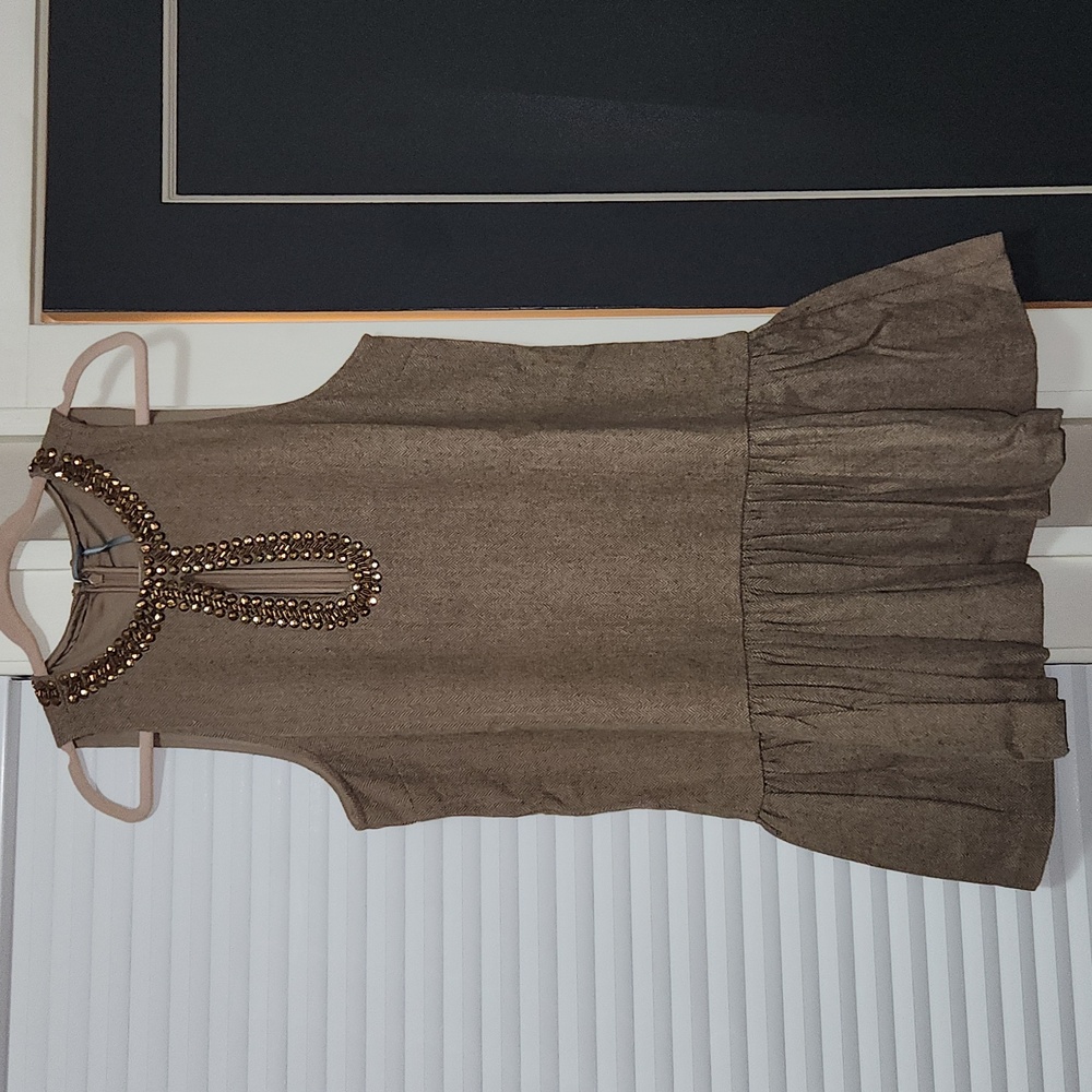 Anthropologie Beaded Keyhole Sleeveless Mini Dress